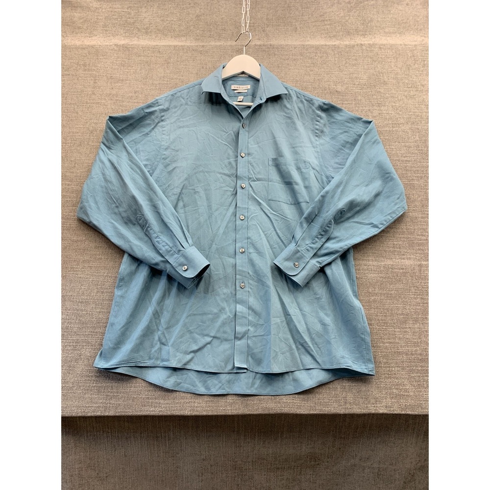 Van Heusen Dress Shirt Mens 16.5-34/35 Blue Wrinkle Free Classic Fit Button Up